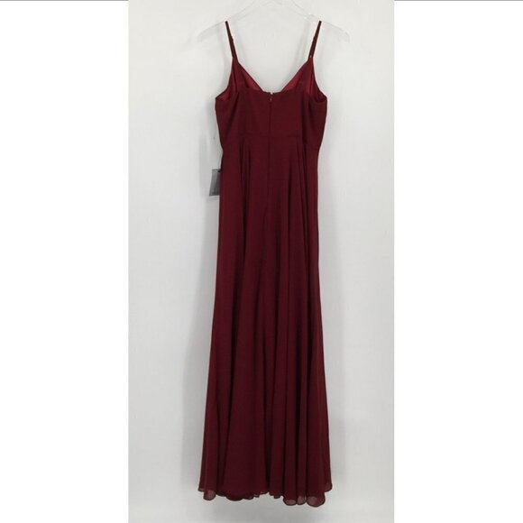 Lulus All About Love v-neck spaghetti strap chiffon wine maxi formal dress new M - Picture 4 of 7